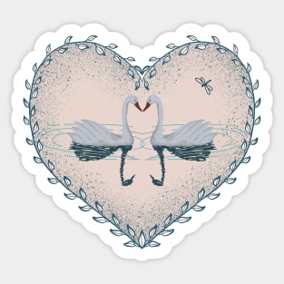 Swan lake in a love heart Sticker
